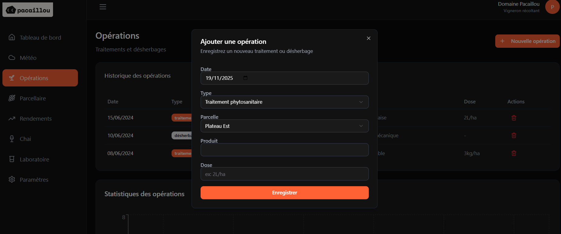 Ajout d'opérations au champ